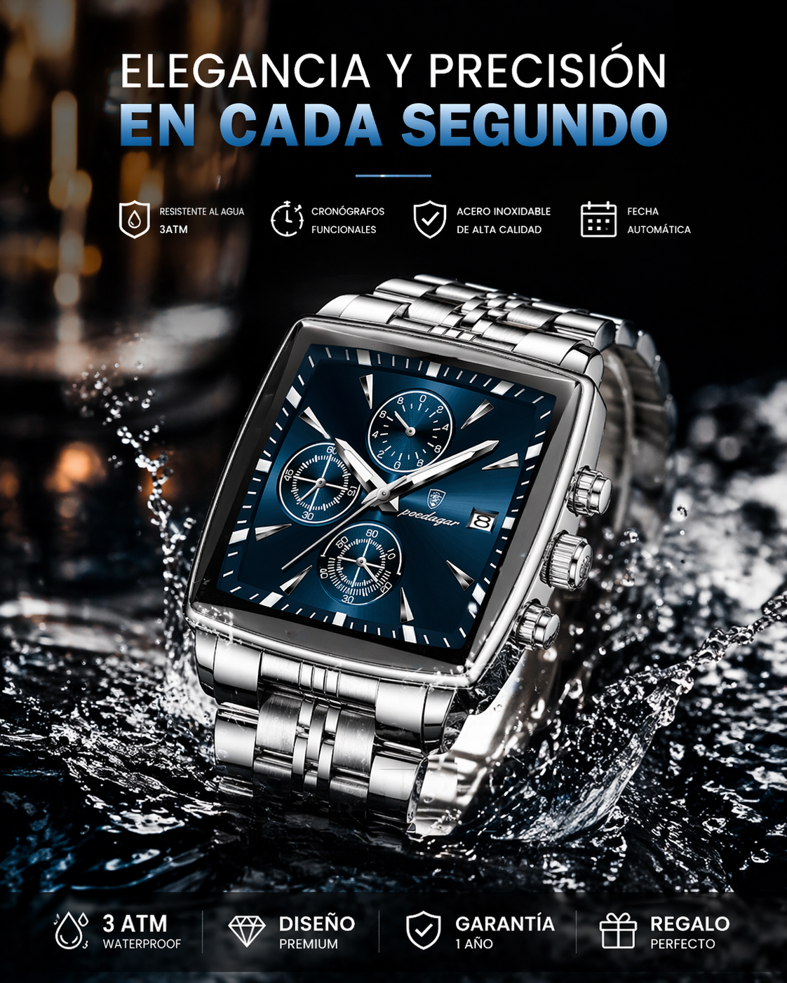 Poedagar Executive Square – Reloj de Lujo para Hombre