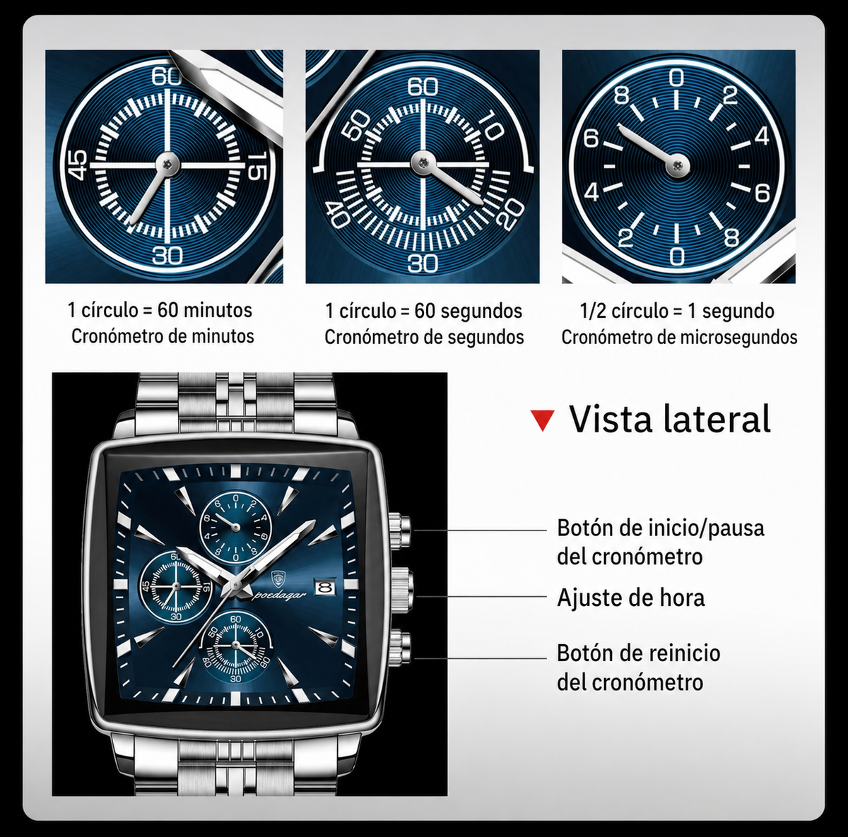 Poedagar Executive Square – Reloj de Lujo para Hombre
